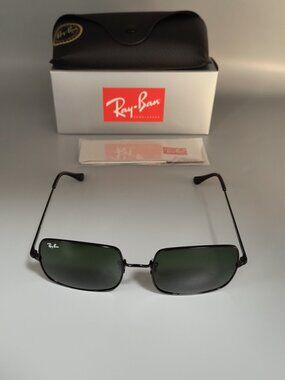 NEW Ray-Ban RB1971 SQUARE Glossy Black Frame Olive Lens 54-19 Unisex